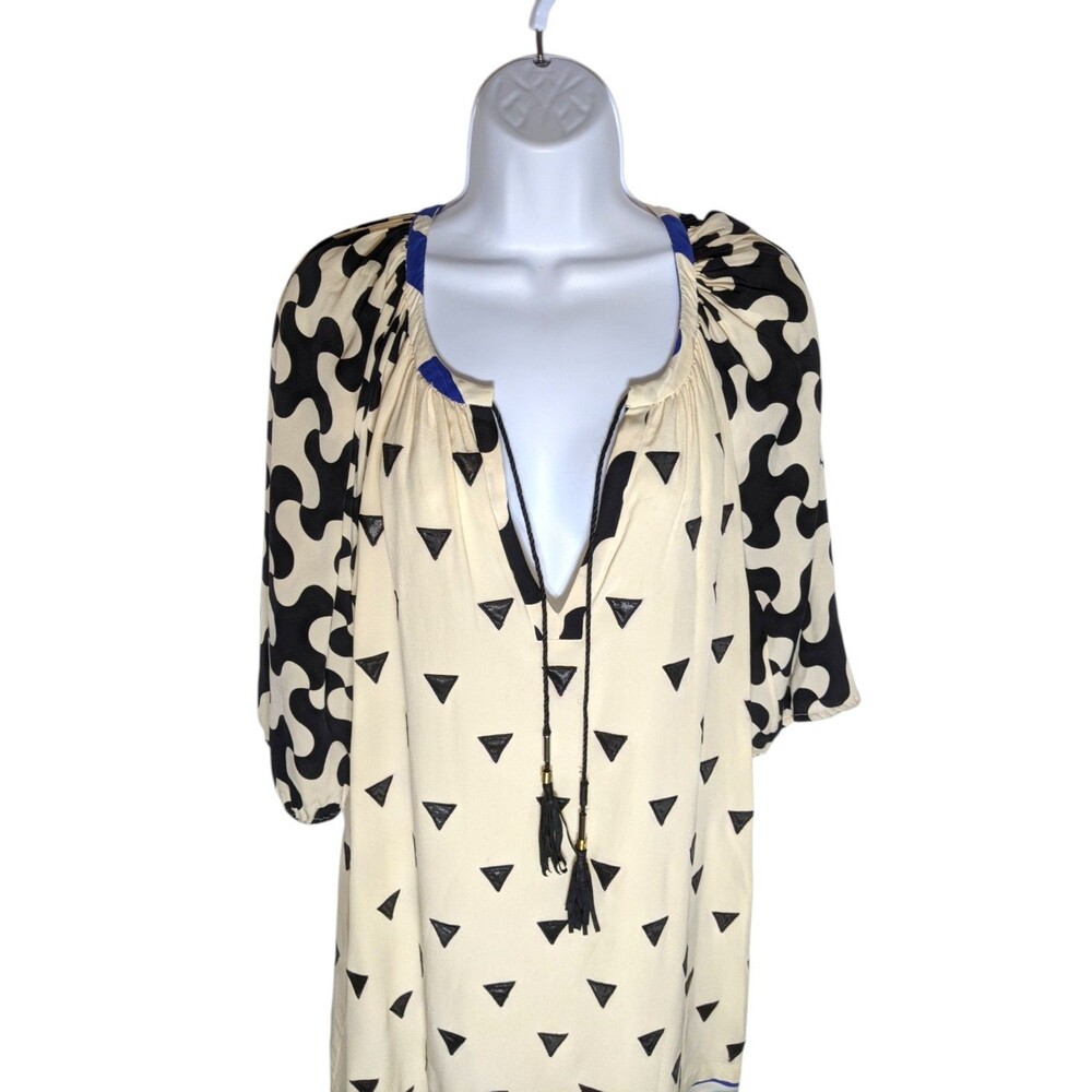 DVF Diane von Furstenberg 100% Silk Tunic Mini Dress Sz 0 XS S Ivory Geometric - Picture 5 of 16